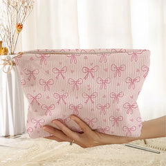Blush Bow Corduroy Vanity Pouch