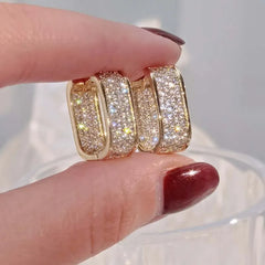 Stainless Steel Gold Silver Color Square Hoop Earrings for Women Luxury Shiny CZ Zircon Geometric Earrings Wedding Jewelry