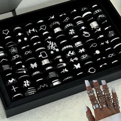 10/20/30/50/100Pieces Fashion Hollow-Out Rings Set For Women Mix Style Trendy Flowers Heart Butterfly Daily Jewelry Party Gifts