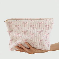 Blush Bow Corduroy Vanity Pouch