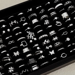 10/20/30/50/100Pieces Fashion Hollow-Out Rings Set For Women Mix Style Trendy Flowers Heart Butterfly Daily Jewelry Party Gifts
