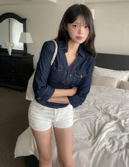DAZY Washed Denim Blouse