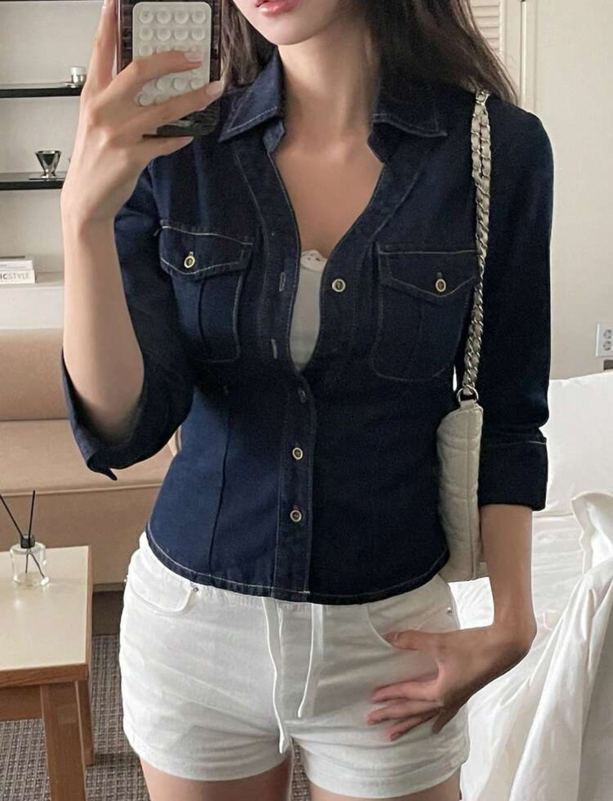 DAZY Washed Denim Blouse