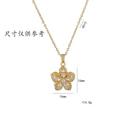 Exquisite Shiny Zircon Flower Pendant Necklace for Women Luxury Rotatable Flowers Stainless Steel Chain Necklace Party Jewelry