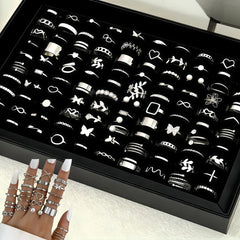 10/20/30/50/100Pieces Fashion Hollow-Out Rings Set For Women Mix Style Trendy Flowers Heart Butterfly Daily Jewelry Party Gifts