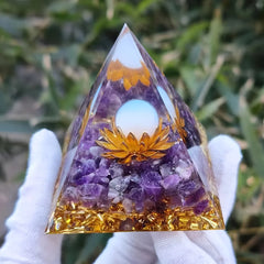 1PC White Lotus Flower Opal Orgone Pyramid Decorative Home Piece Life Flower Design Energy Pyramid for Interior Decoration