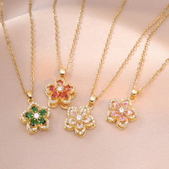 Exquisite Shiny Zircon Flower Pendant Necklace for Women Luxury Rotatable Flowers Stainless Steel Chain Necklace Party Jewelry