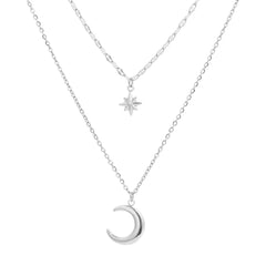 DOTIFI Stainless Steel Eight-Pointed Star Moon Pendant Double-Layer Necklace Women's Fashion Minimalist Commuter Chain Jewelry