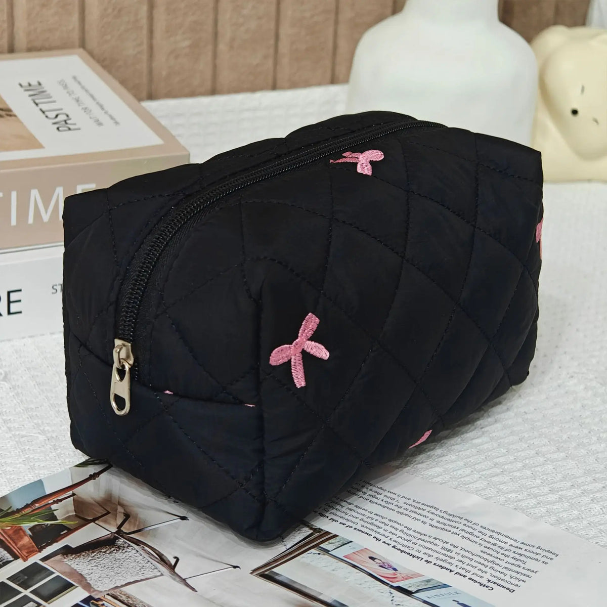 Noir Bow Quilted Vanity Bag