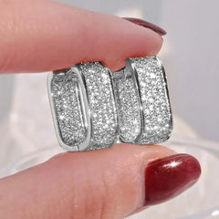 Stainless Steel Gold Silver Color Square Hoop Earrings for Women Luxury Shiny CZ Zircon Geometric Earrings Wedding Jewelry