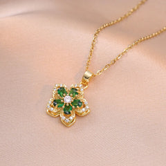 Exquisite Shiny Zircon Flower Pendant Necklace for Women Luxury Rotatable Flowers Stainless Steel Chain Necklace Party Jewelry