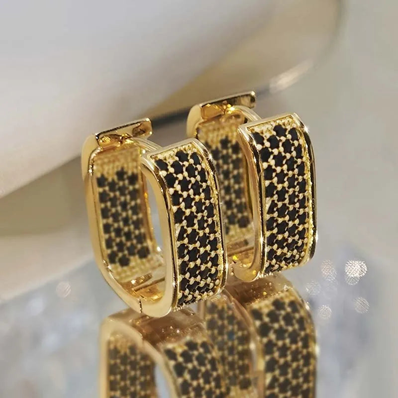 Stainless Steel Gold Silver Color Square Hoop Earrings for Women Luxury Shiny CZ Zircon Geometric Earrings Wedding Jewelry