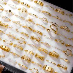 10/20/30/50/100Pieces Fashion Hollow-Out Rings Set For Women Mix Style Trendy Flowers Heart Butterfly Daily Jewelry Party Gifts