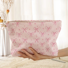 Blush Bow Corduroy Vanity Pouch