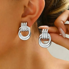 Fashion Stainless Steel Chunky Knot Earrings for Women Vintage Simple Multi-layer Circle Round Drop Earrings Punk Jewelry Gifts