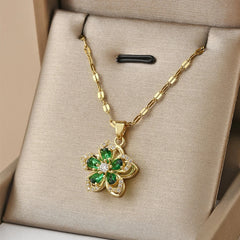 Exquisite Shiny Zircon Flower Pendant Necklace for Women Luxury Rotatable Flowers Stainless Steel Chain Necklace Party Jewelry